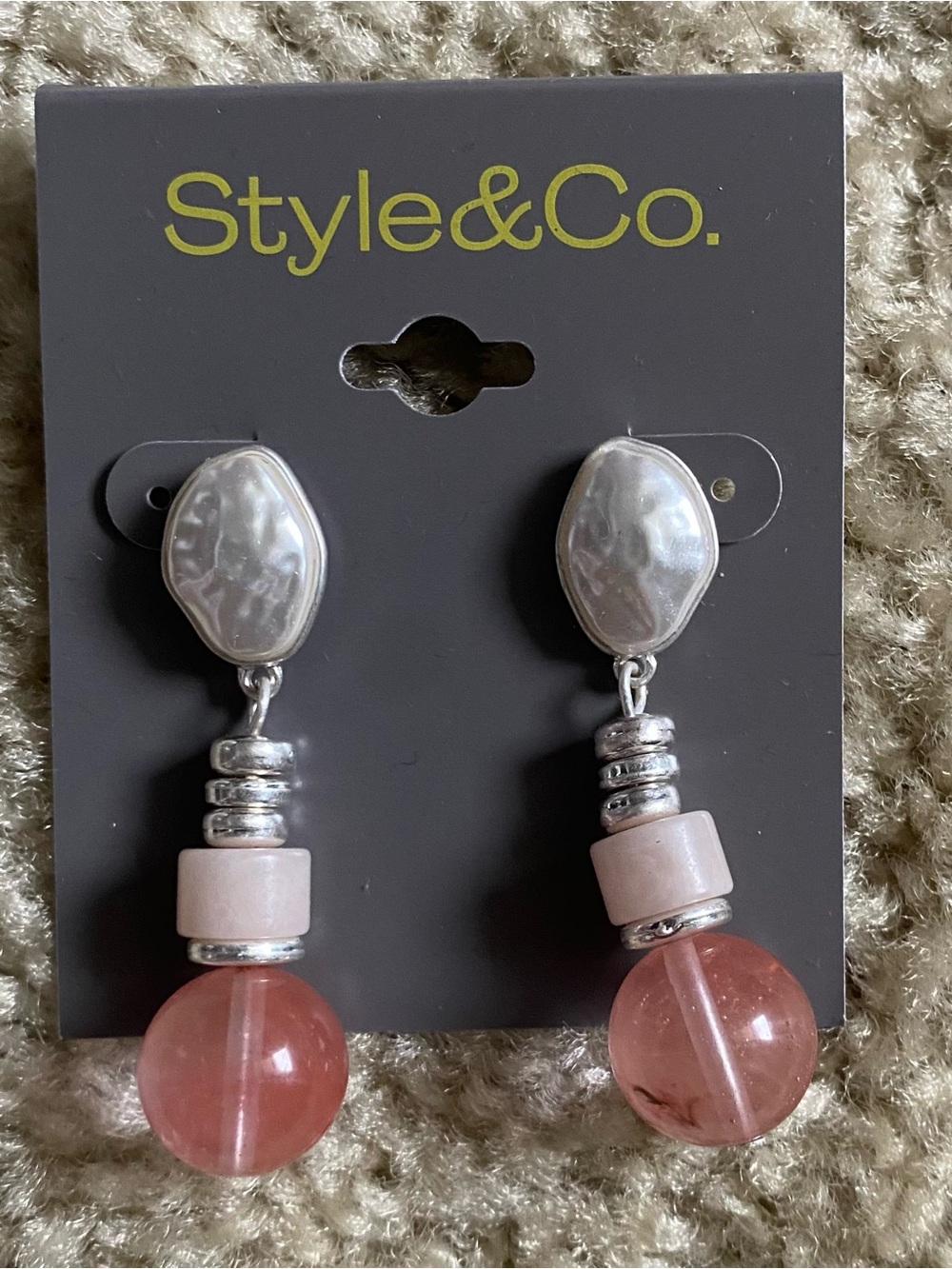 Style & Co. Rose Pink Beaded Drop Earrings with Pearl Stud